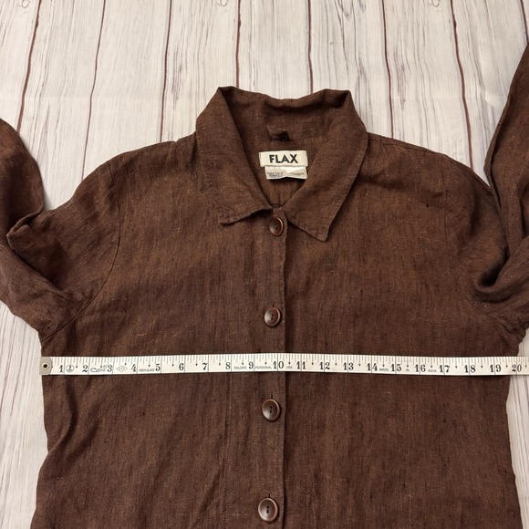 FLAX Women's 100% Linen Button Front Long Jacket Coat Small I Am Forever Yours - Picture 6 of 7